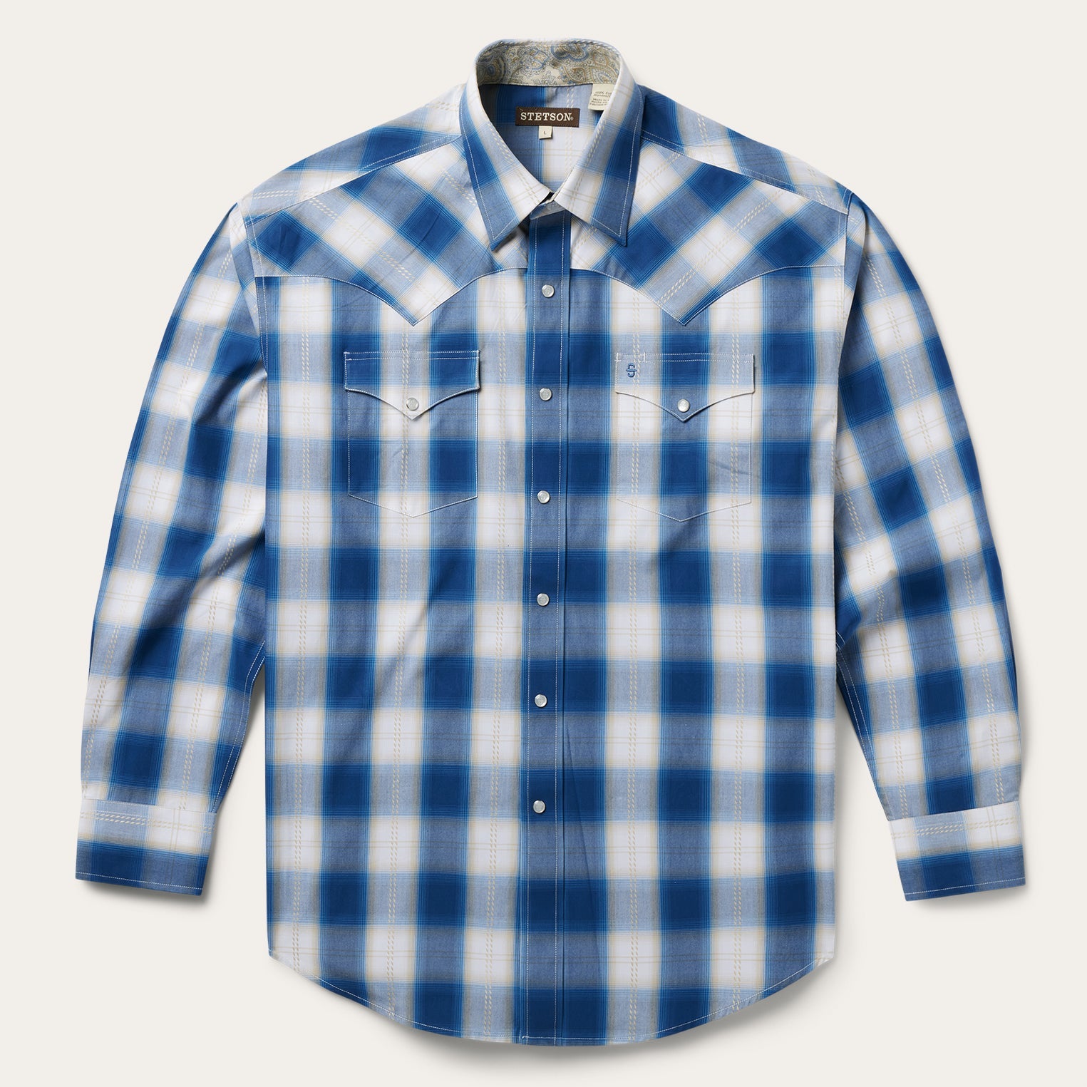 Navy Gold Ombre Plaid Western Shirt Blue | Stetson
