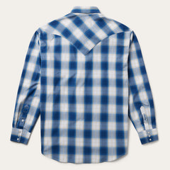 Navy Gold Ombre Plaid Western Shirt Blue | Stetson