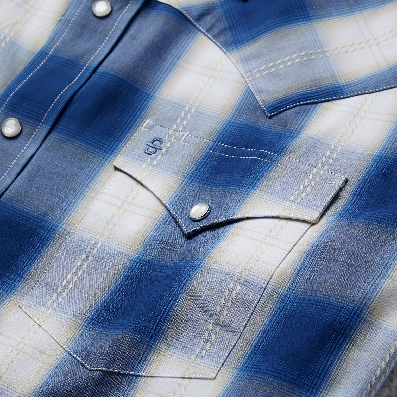 Navy Gold Ombre Plaid Western Shirt Blue | Stetson