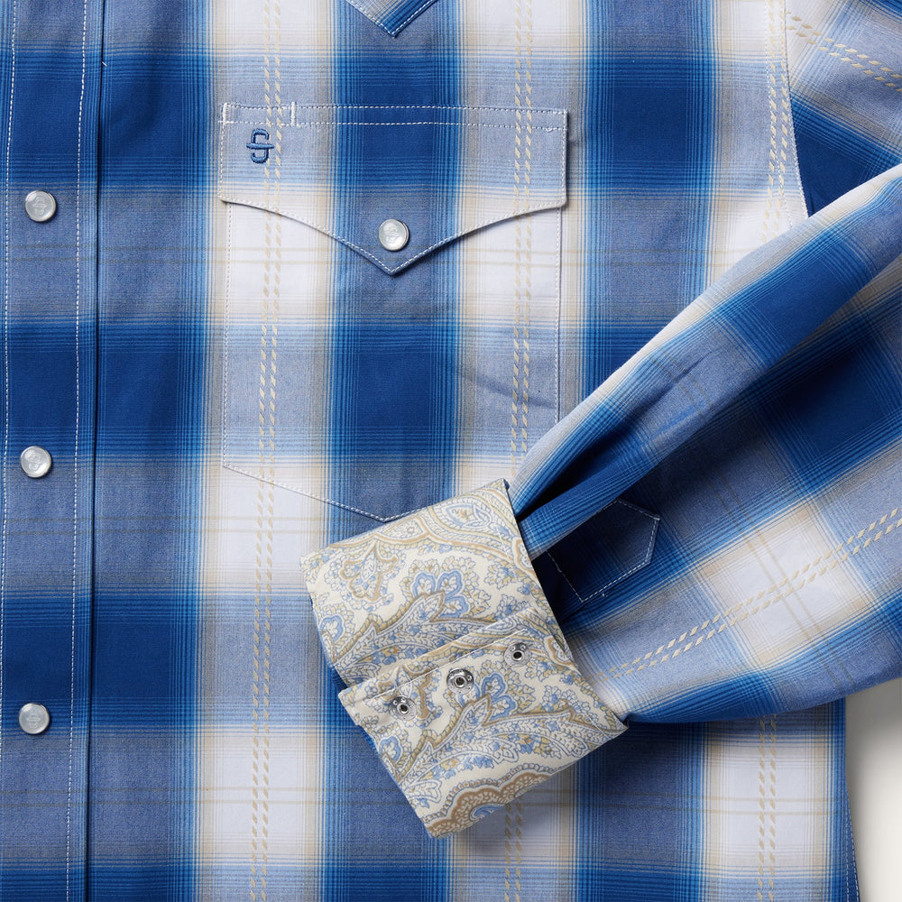 Navy Gold Ombre Plaid Western Shirt Blue | Stetson