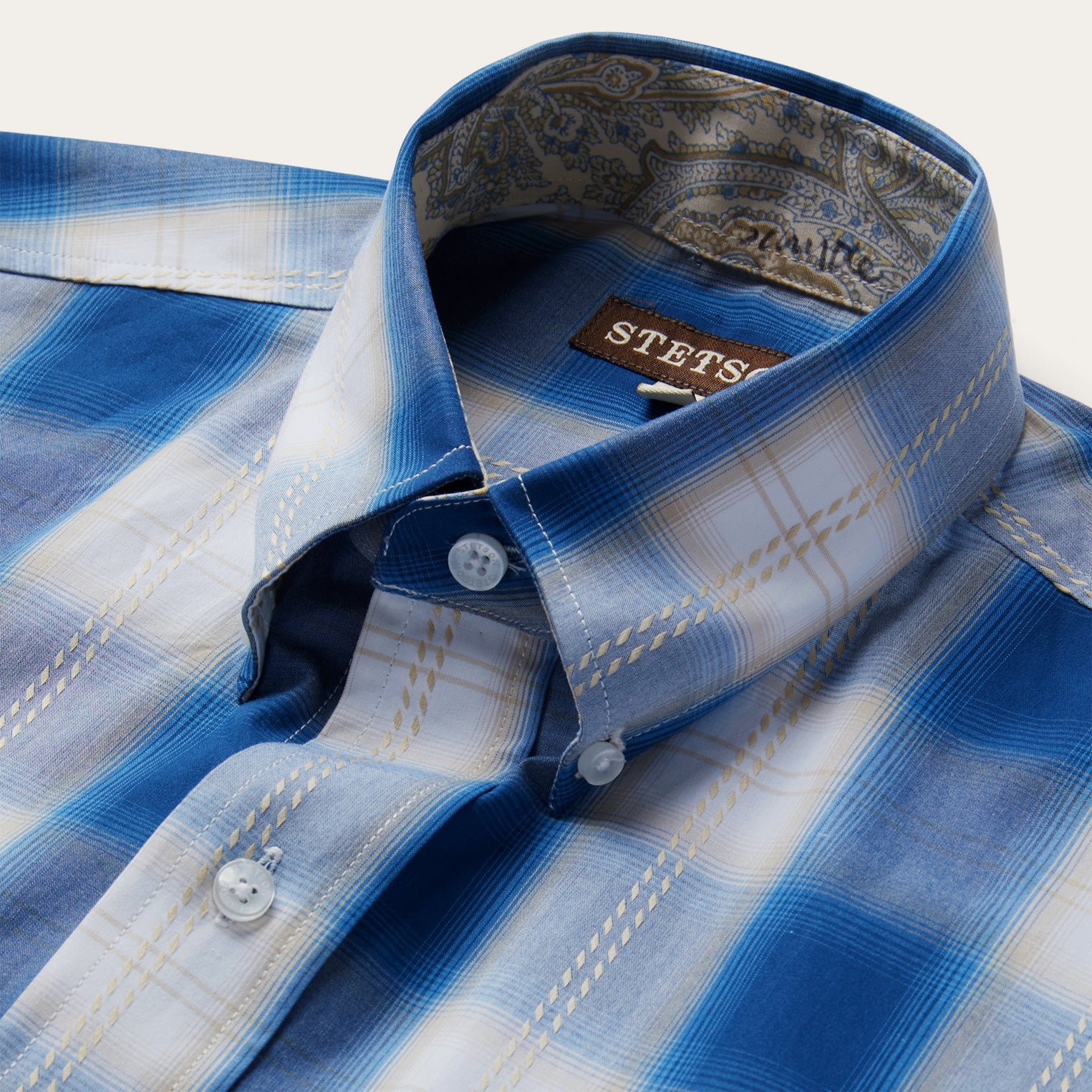 Navy Gold Ombre Plaid Short Sleeve Western Shirt Blue | Stetson