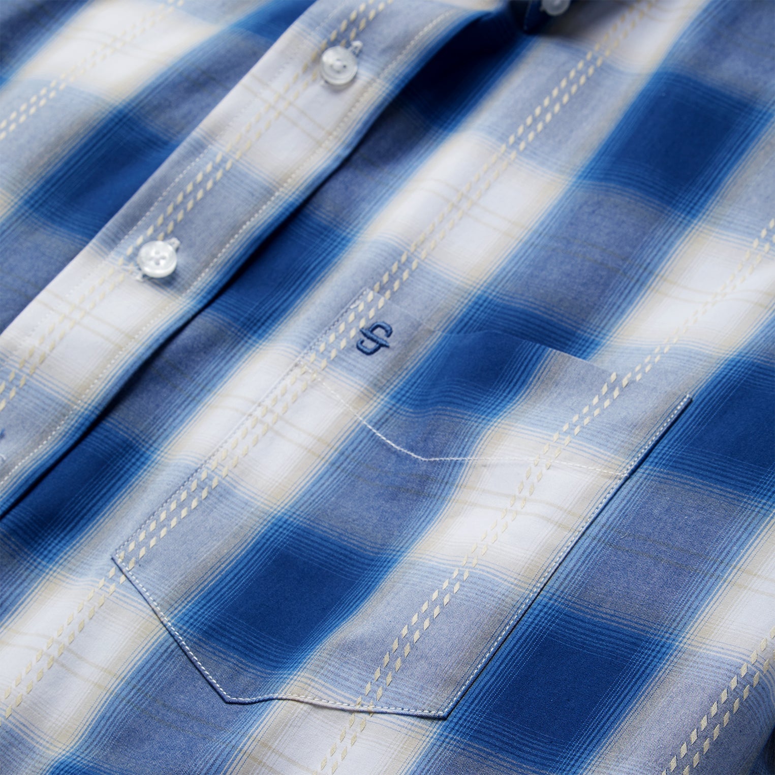 Navy Gold Ombre Plaid Short Sleeve Western Shirt Blue | Stetson