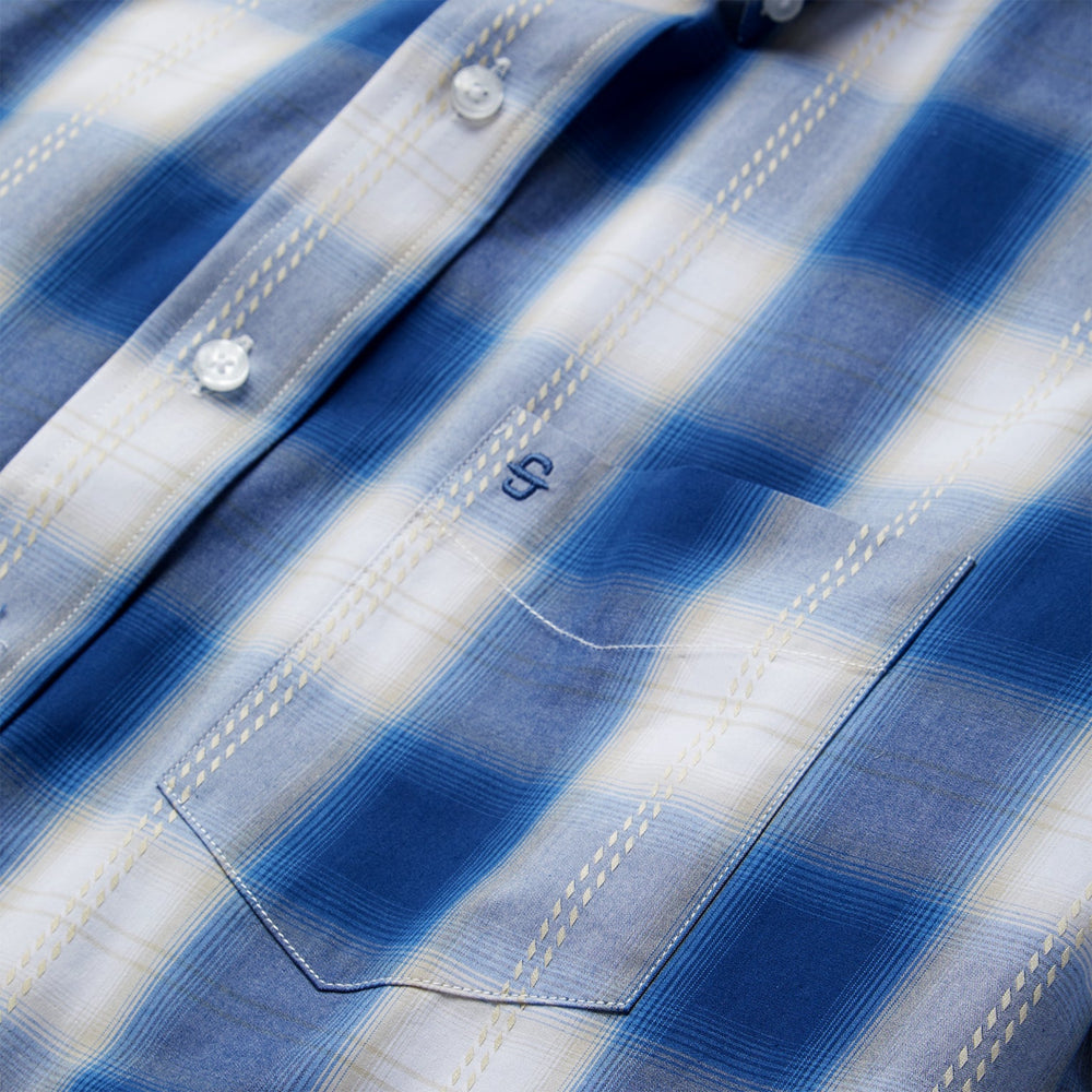 Navy Gold Ombre Plaid Short Sleeve Western Shirt Blue | Stetson