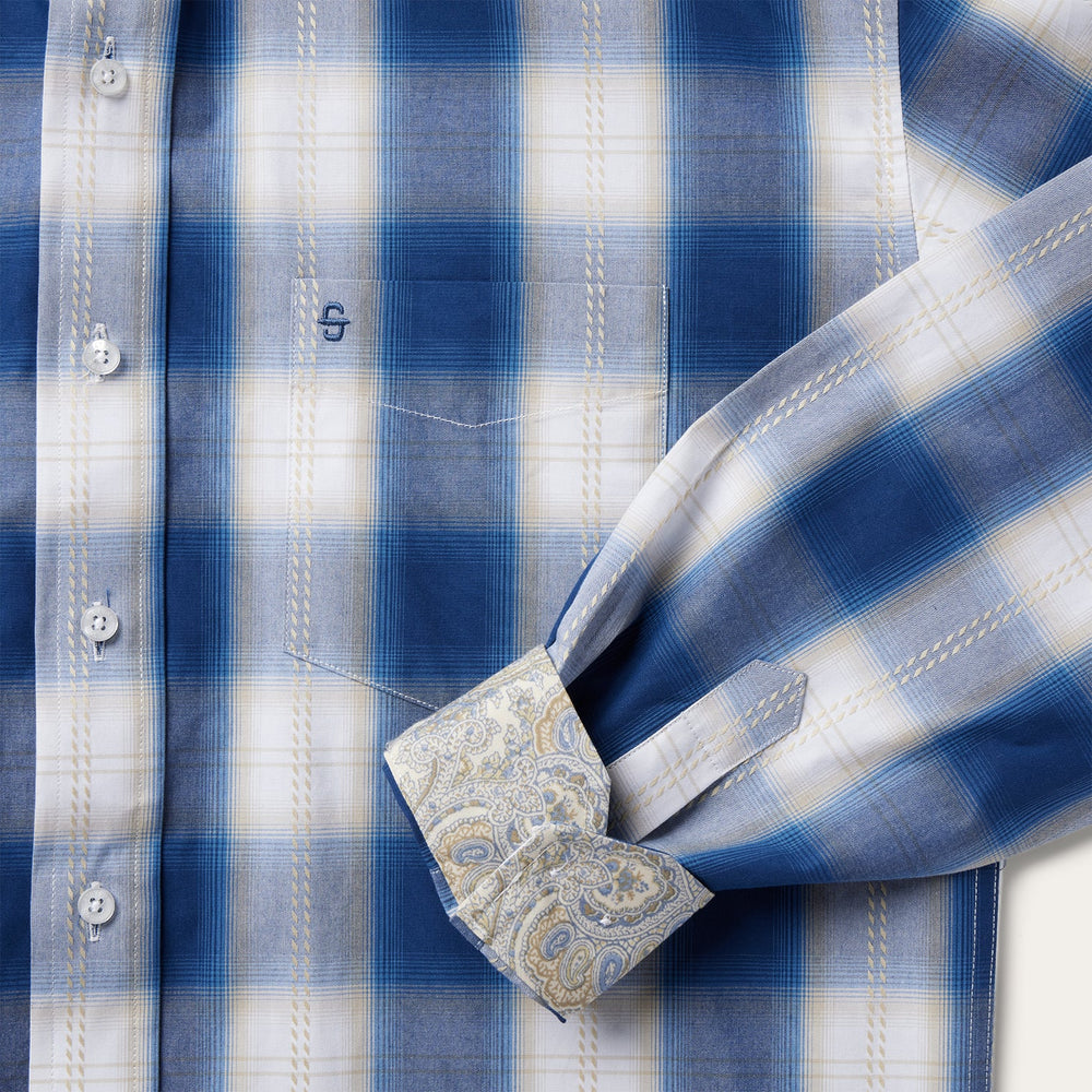 Navy Gold Ombre Plaid Short Sleeve Western Shirt Blue | Stetson