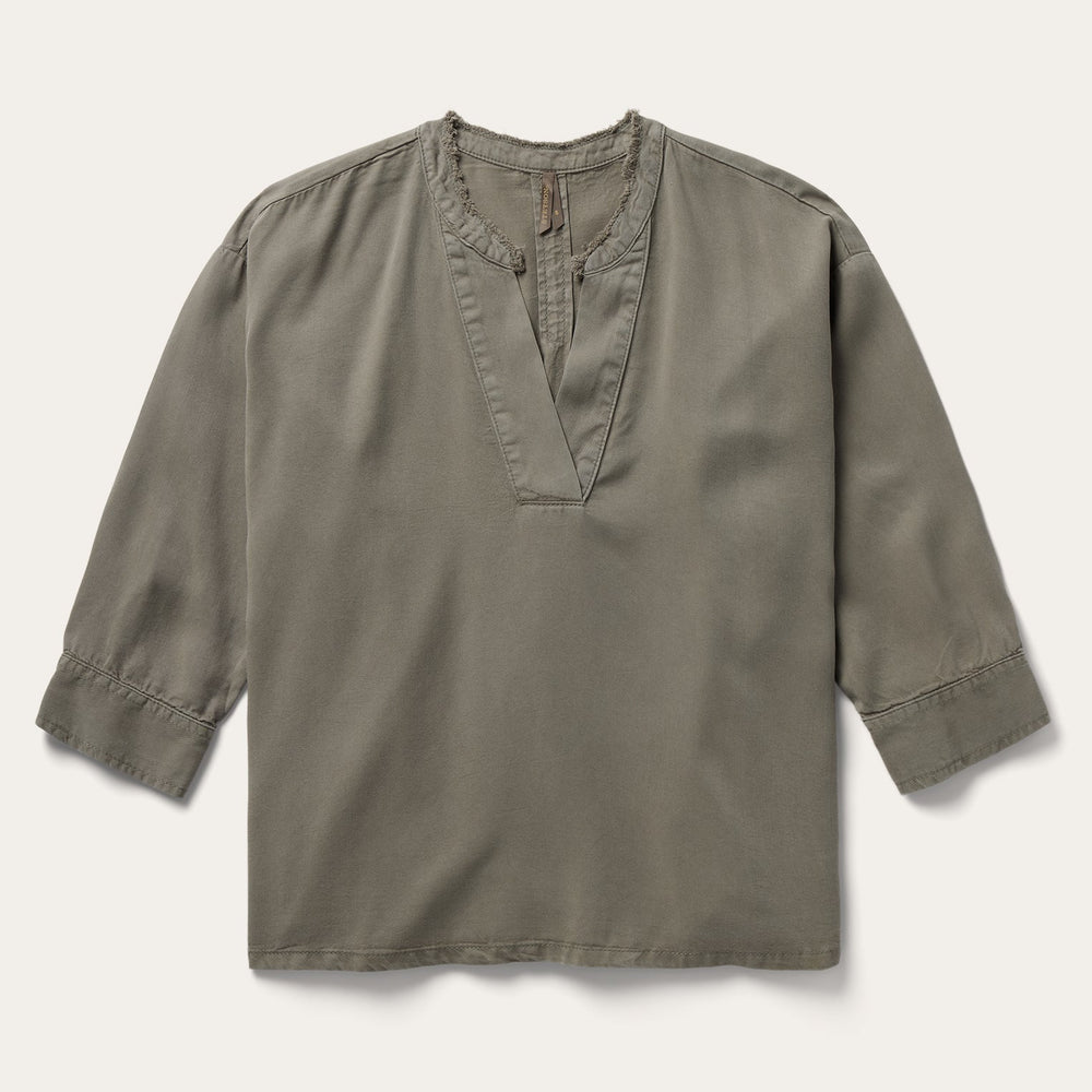 Olive Twill Peasant Blouse Green | Stetson
