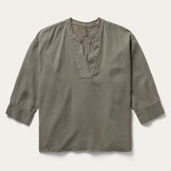 Olive Twill Peasant Blouse Green | Stetson