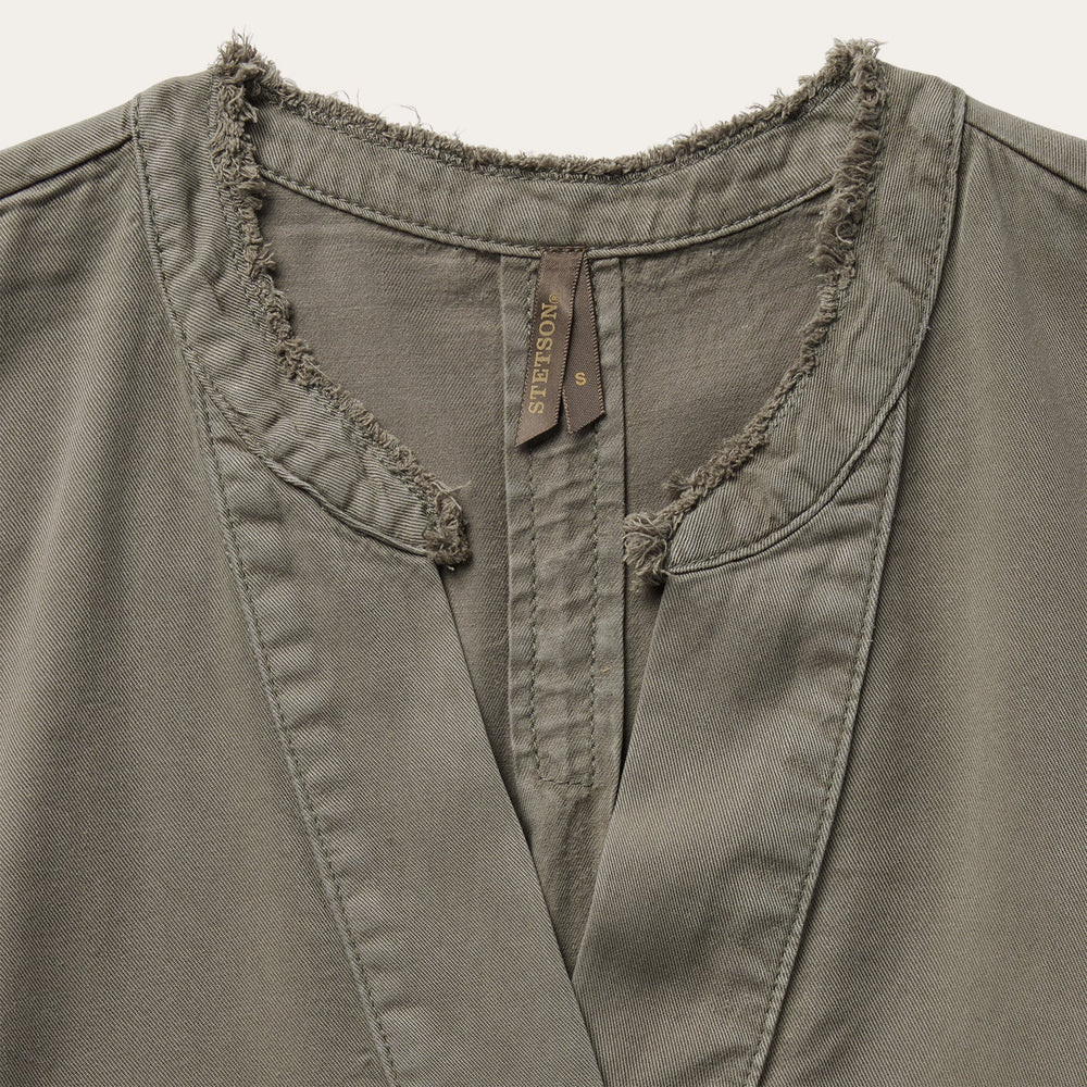 Olive Twill Peasant Blouse Green | Stetson