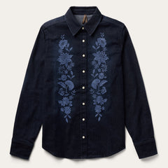 Embroidered Dark Denim Snap Front Shirt Blue | Stetson
