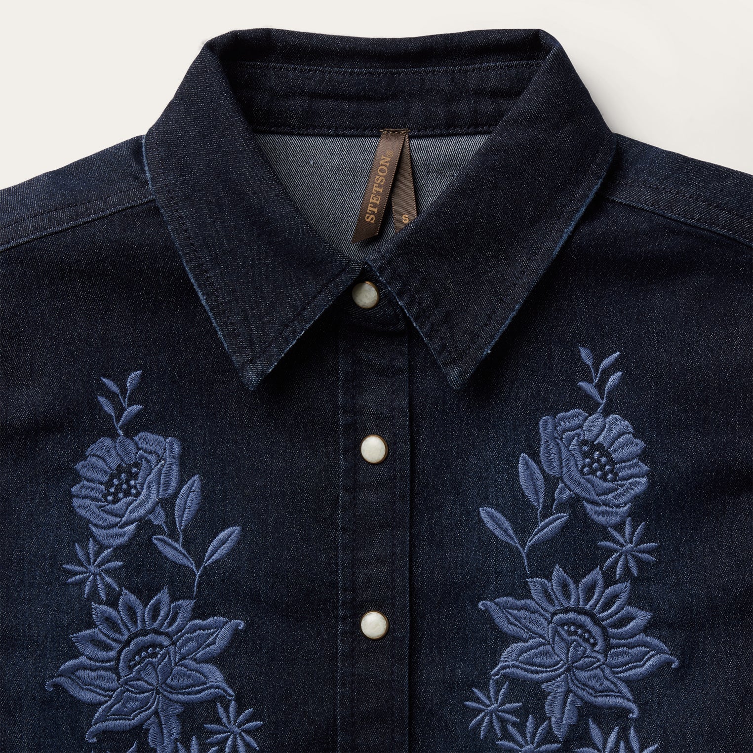 Embroidered Dark Denim Snap Front Shirt Blue | Stetson