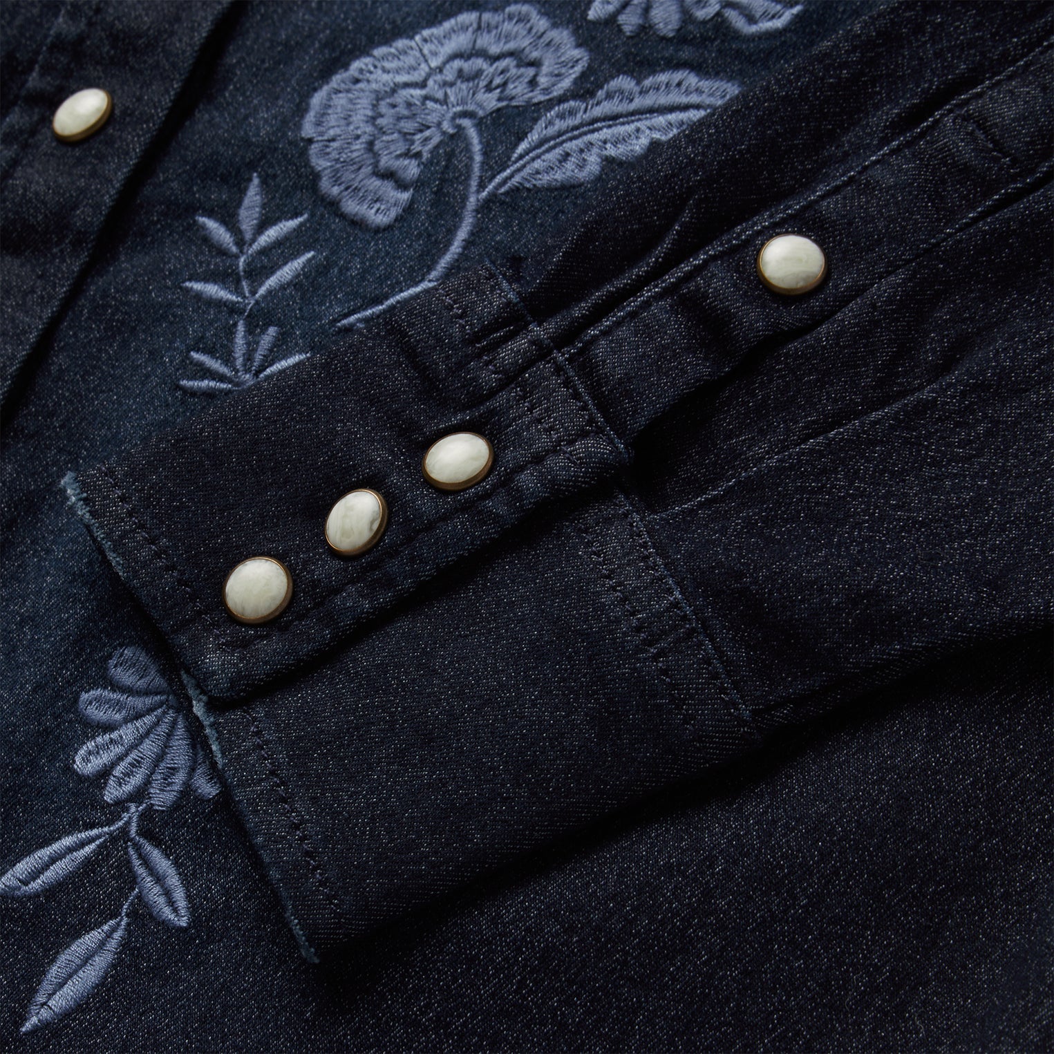 Embroidered Dark Denim Snap Front Shirt Blue | Stetson