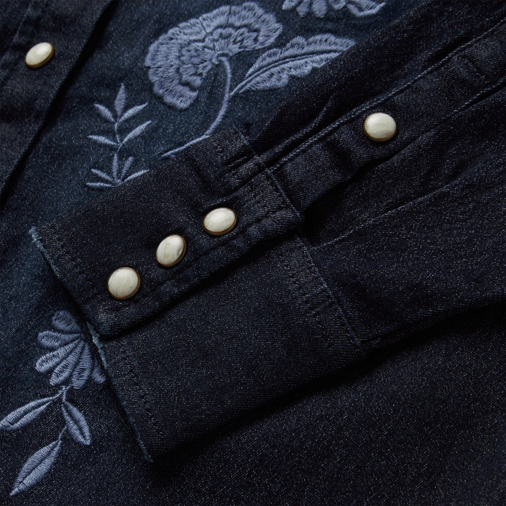 Embroidered Dark Denim Snap Front Shirt Blue | Stetson