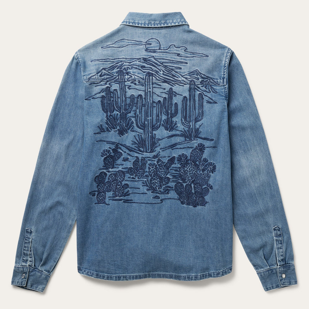 Embroidered Boyfriend Fit Denim Shirt Blue | Stetson