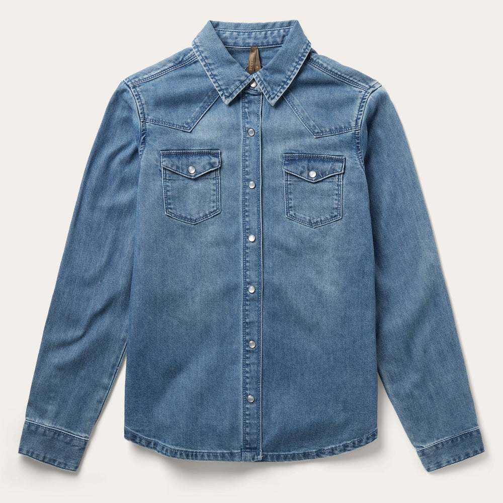 Embroidered Boyfriend Fit Denim Shirt Blue | Stetson