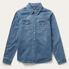 Embroidered Boyfriend Fit Denim Shirt Blue | Stetson