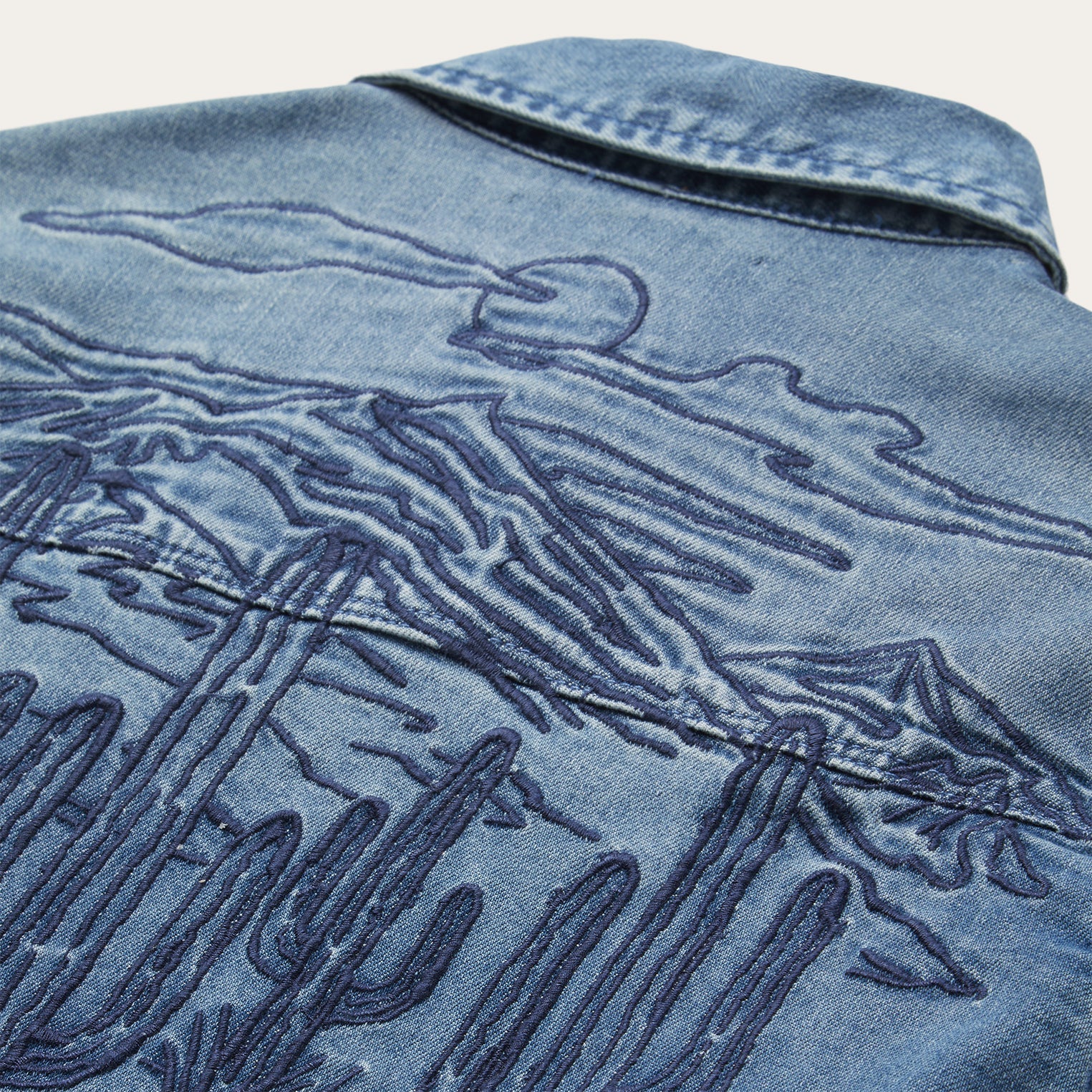 Embroidered Boyfriend Fit Denim Shirt Blue | Stetson