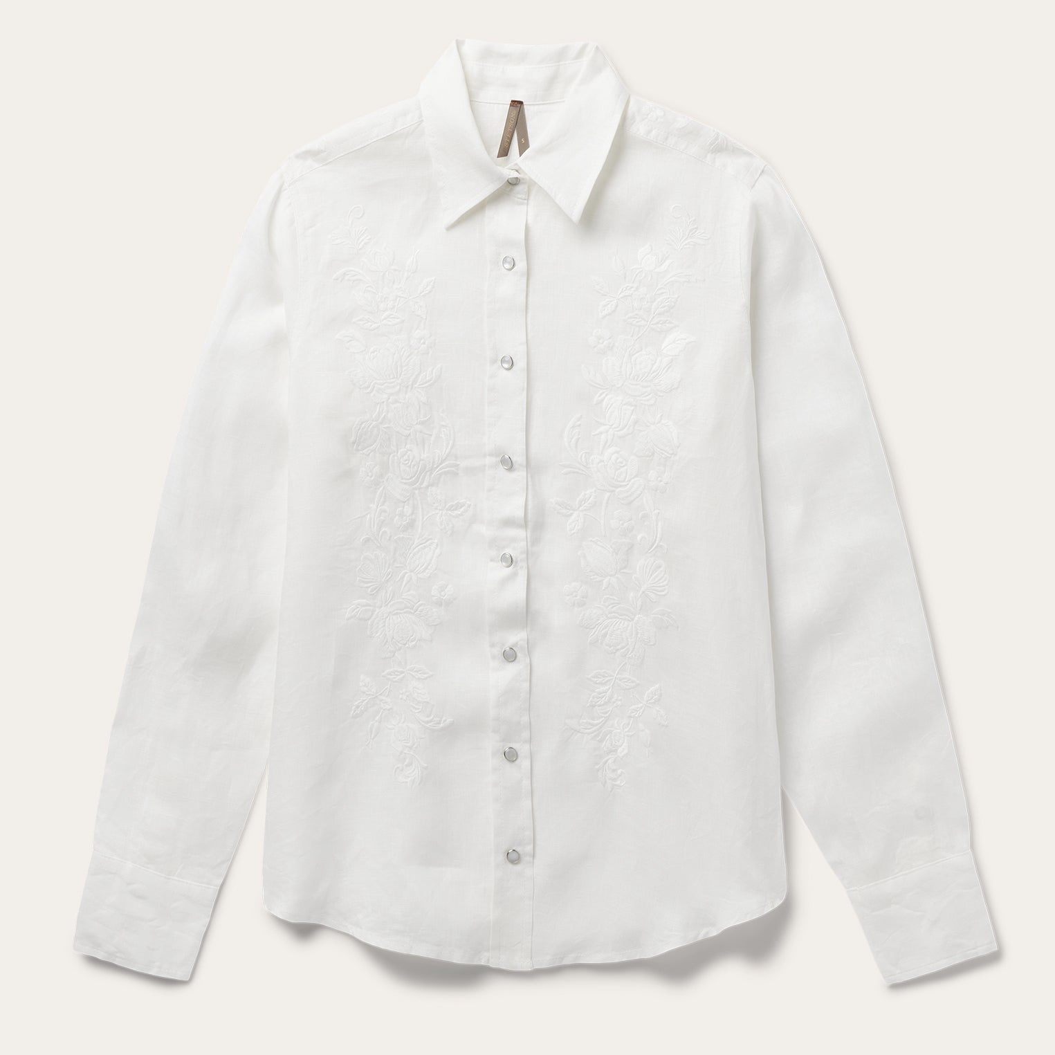 Floral Embroidered White Linen Shirt White | Stetson