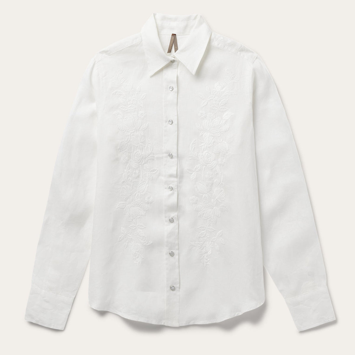 Floral Embroidered White Linen Shirt White | Stetson