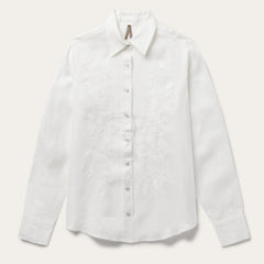 Floral Embroidered White Linen Shirt White | Stetson