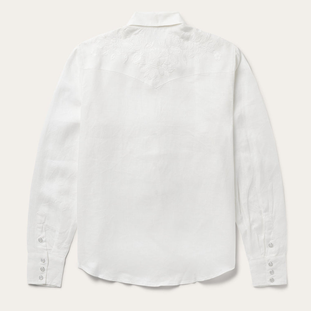 Floral Embroidered White Linen Shirt White | Stetson