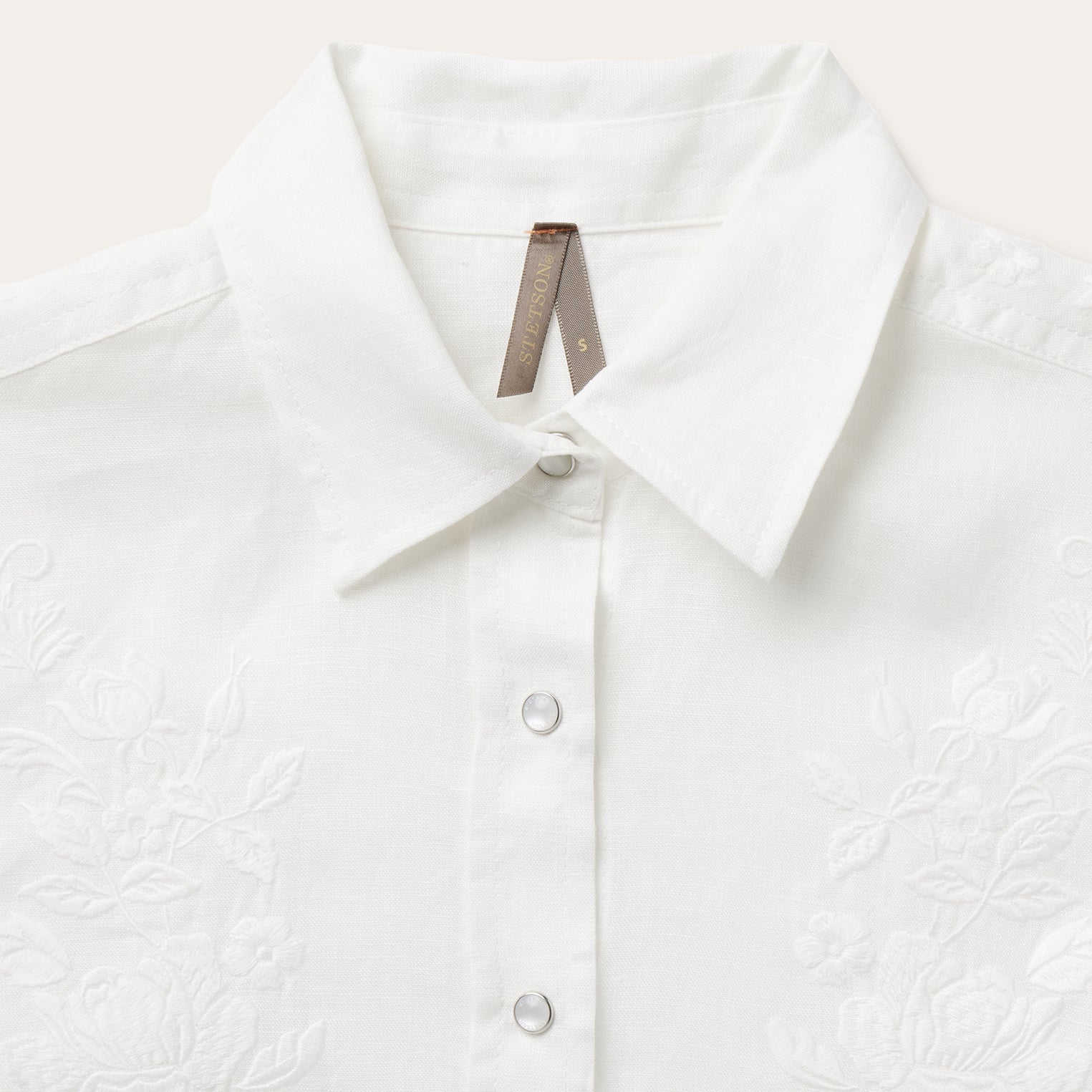 Floral Embroidered White Linen Shirt White | Stetson
