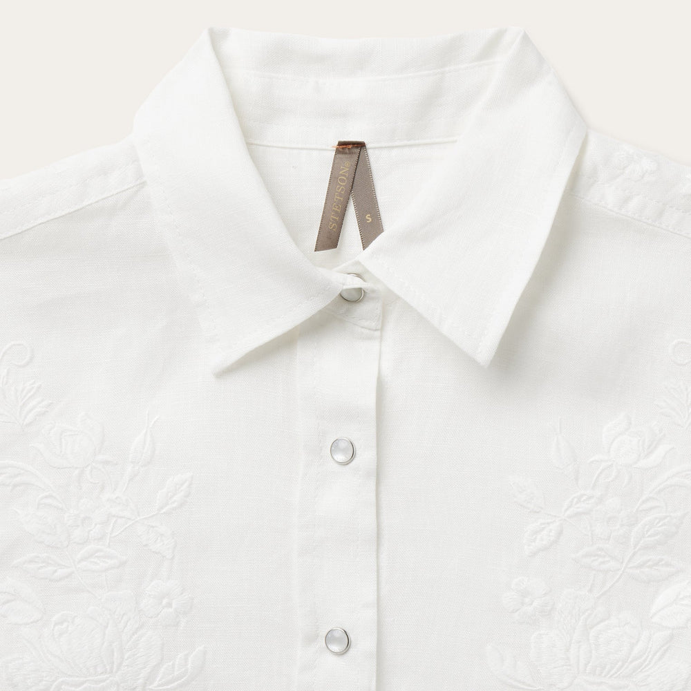 Floral Embroidered White Linen Shirt White | Stetson