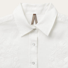 Floral Embroidered White Linen Shirt White | Stetson