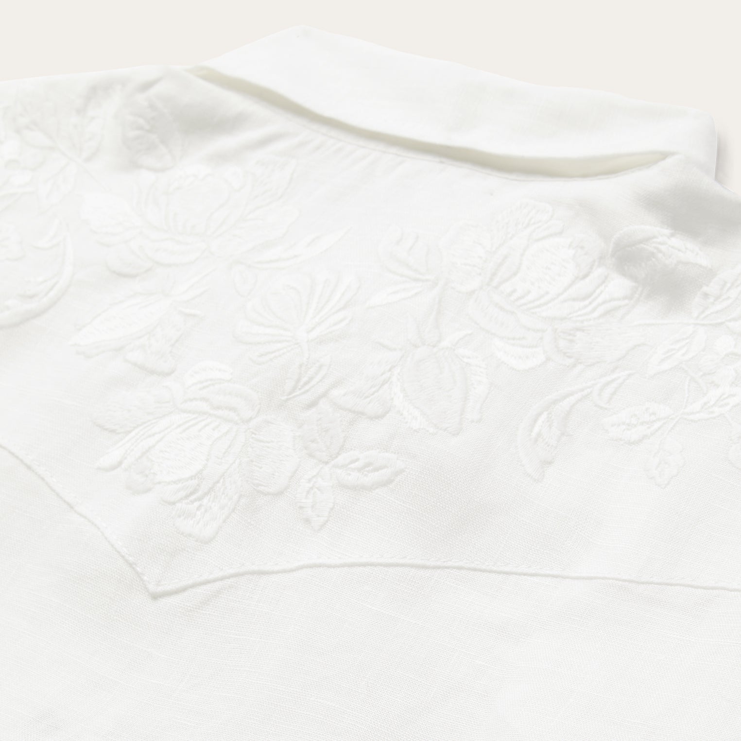 Floral Embroidered White Linen Shirt White | Stetson