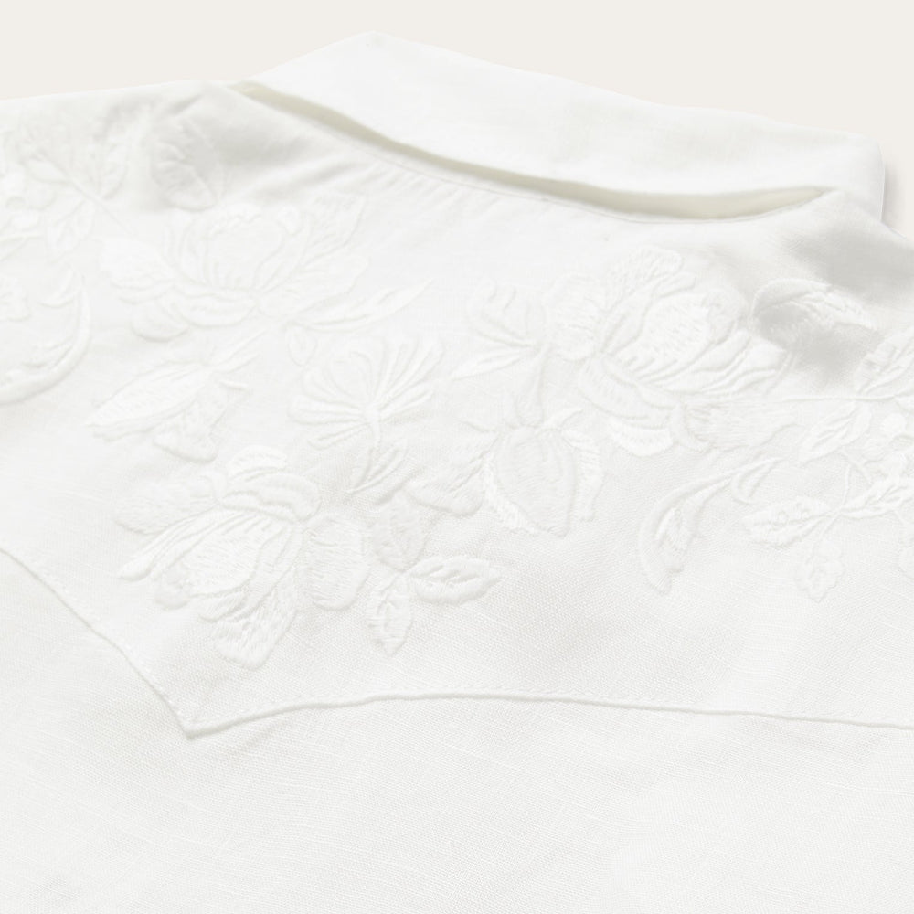 Floral Embroidered White Linen Shirt White | Stetson
