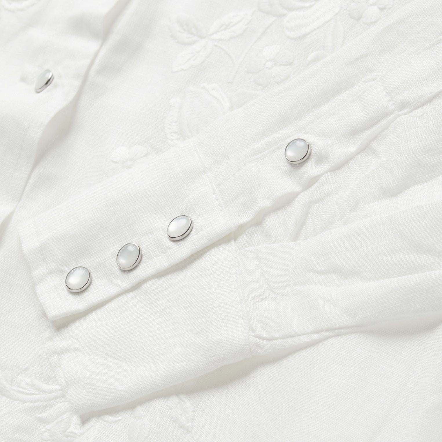 Floral Embroidered White Linen Shirt White | Stetson