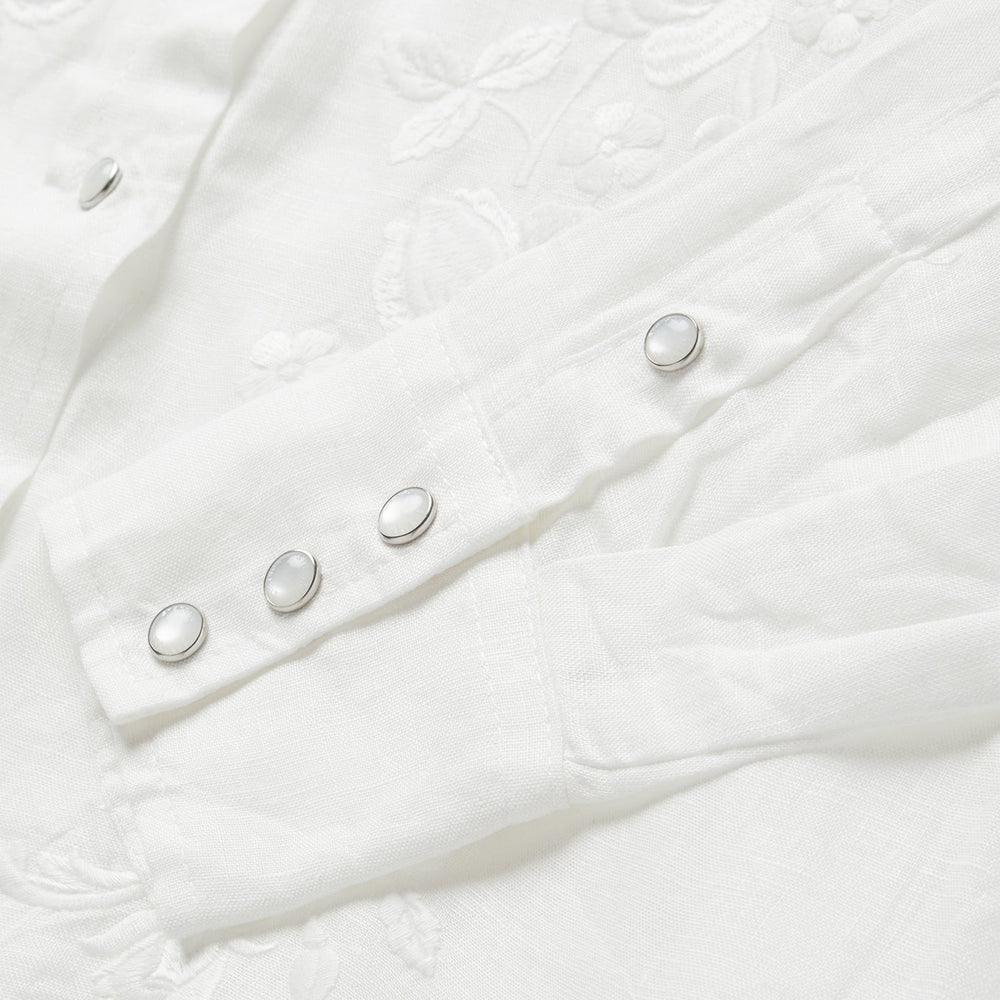 Floral Embroidered White Linen Shirt White | Stetson