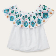 Bright Schiffli Embroidered White Cotton Lawn Blouse White | Stetson