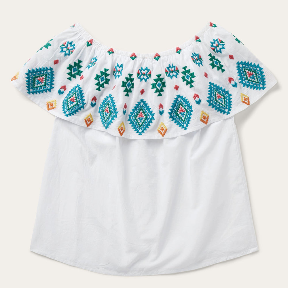 Bright Schiffli Embroidered White Cotton Lawn Blouse White | Stetson
