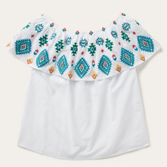 Bright Schiffli Embroidered White Cotton Lawn Blouse White | Stetson
