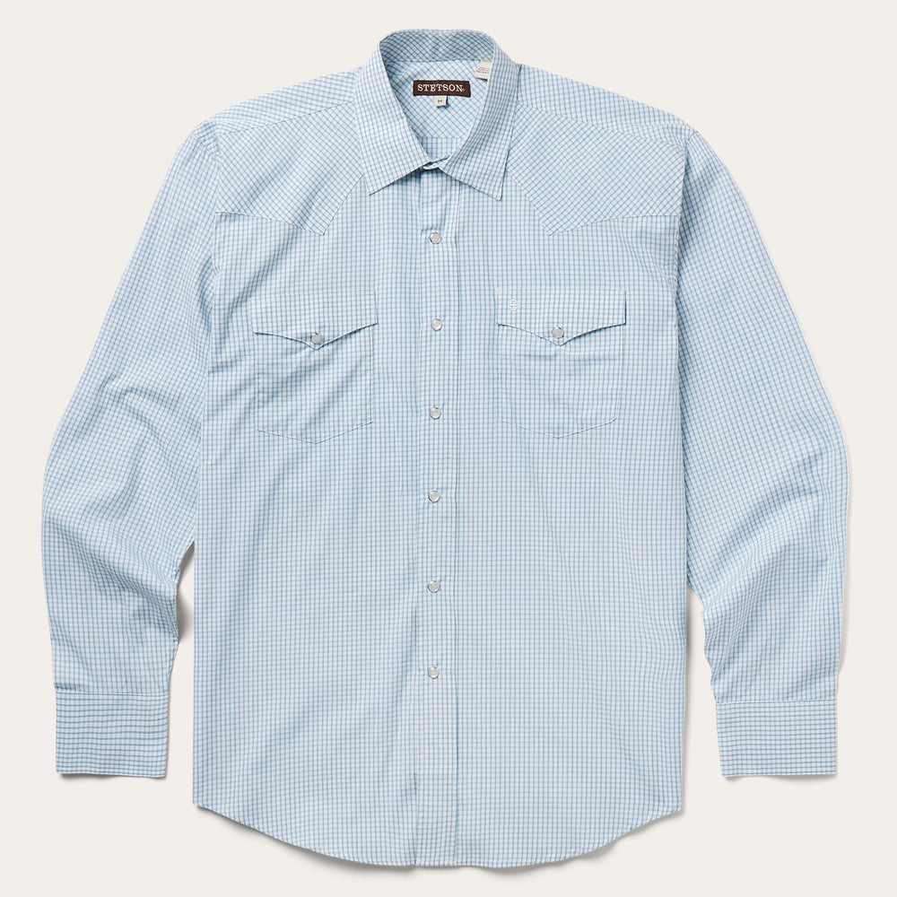 Two Stripe Check Western Shirt Blue | Stetson