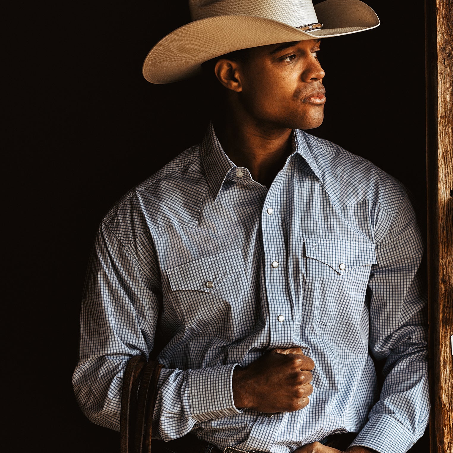 Two Stripe Check Western Shirt Blue | Stetson