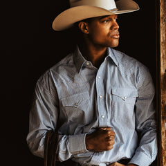 Two Stripe Check Western Shirt Blue | Stetson