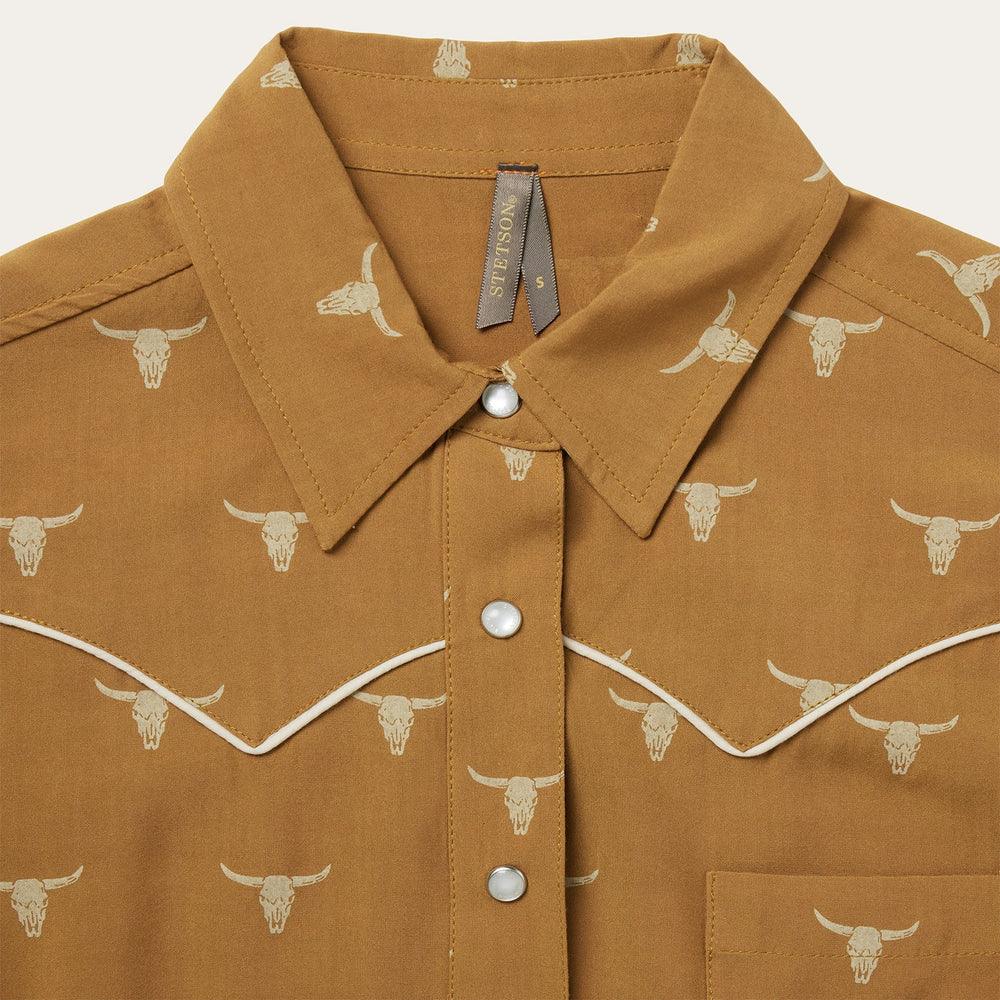 Mojave Longhorn Print Snap Western Shirt Brown | Stetson