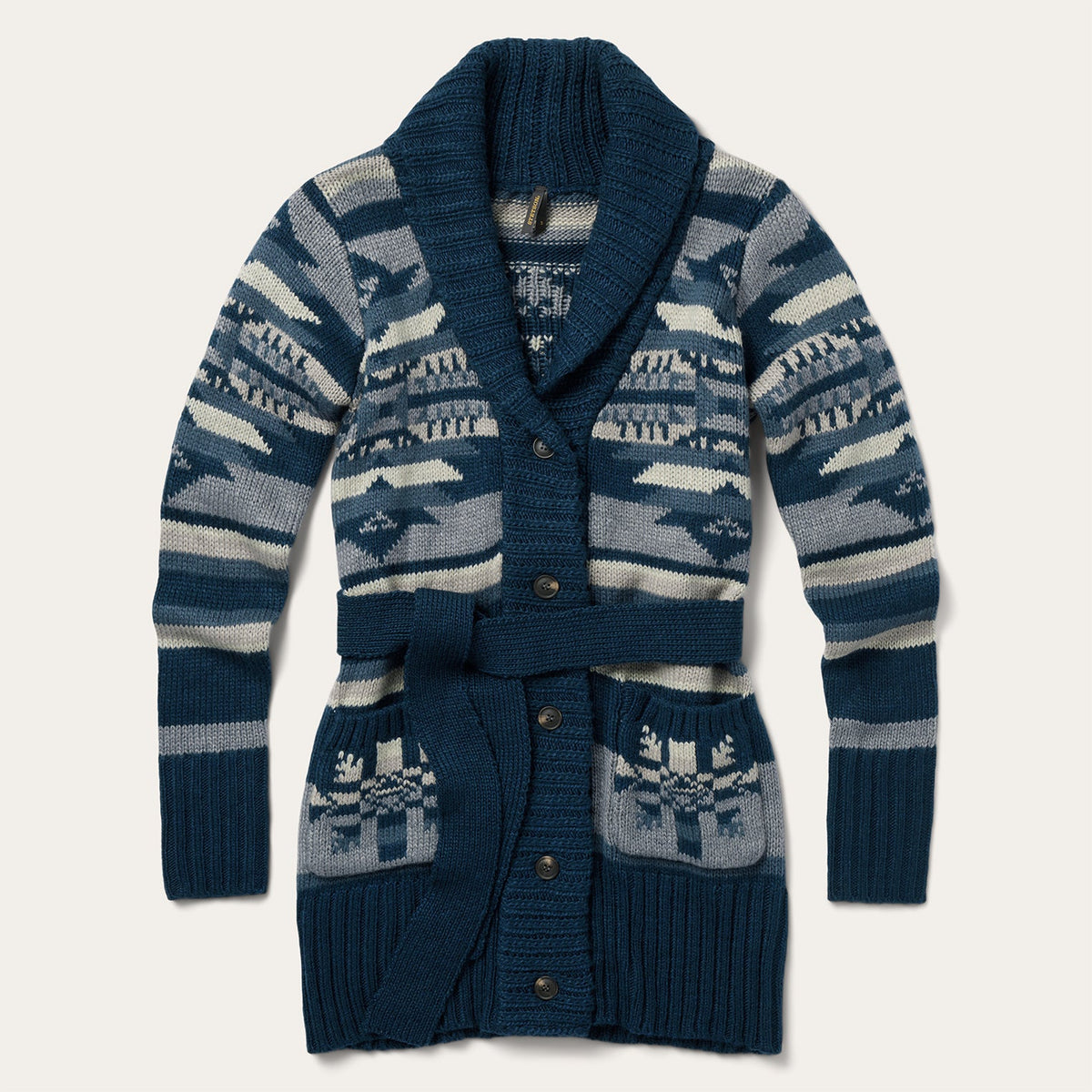 Indigo Aztec Belted Cardigan Blue | Stetson