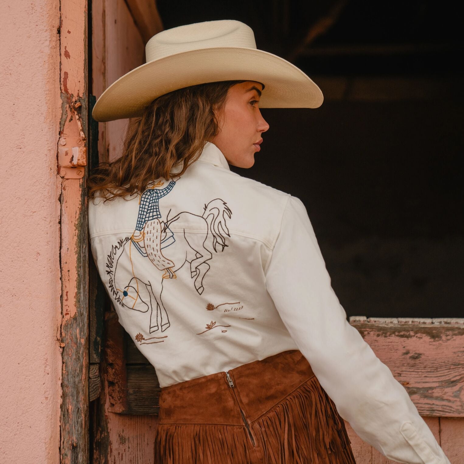 Western Embroidered Denim Shirt White | Stetson