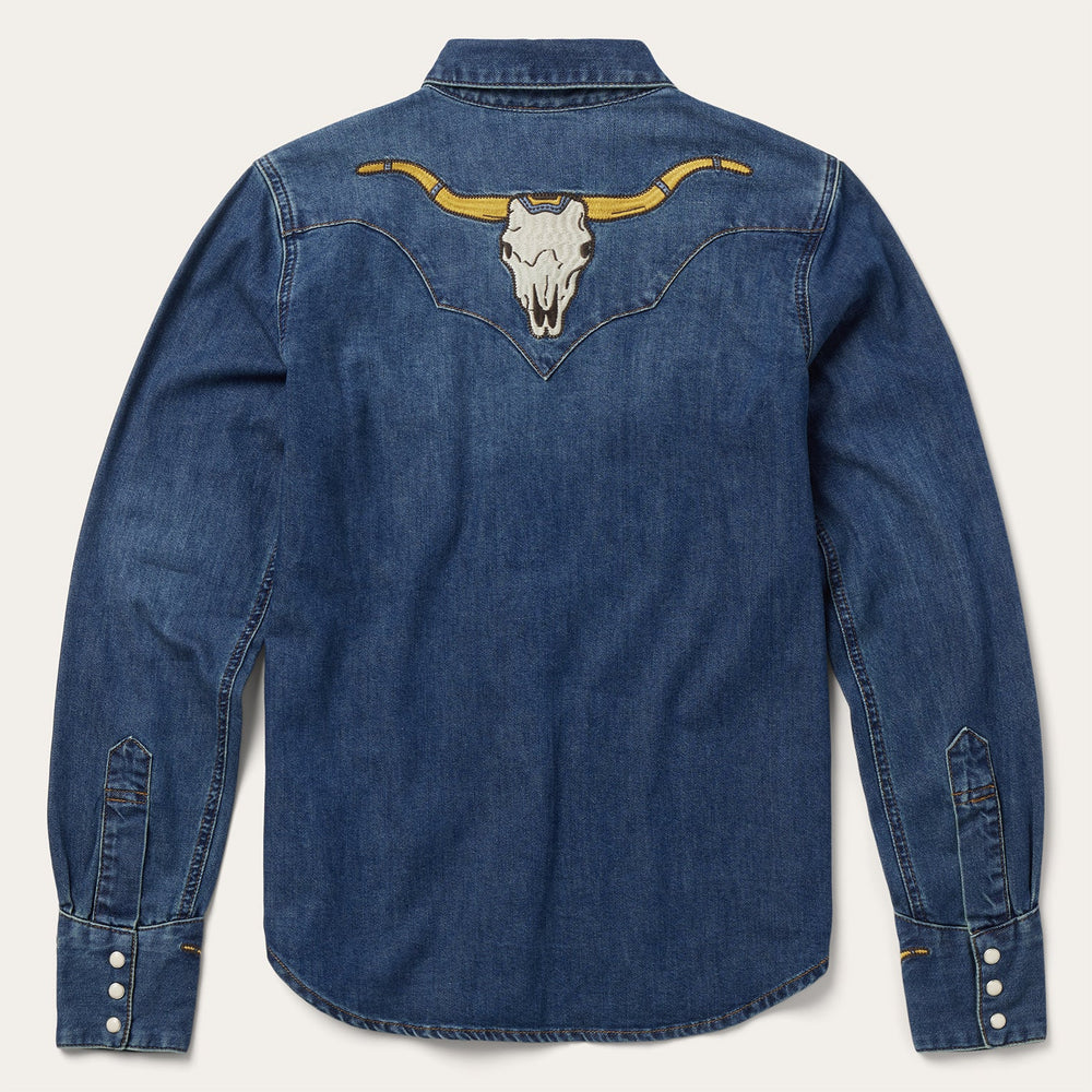 Embroidered Dark Denim Western Shirt Blue | Stetson