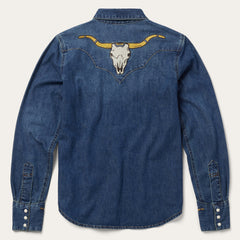 Embroidered Dark Denim Western Shirt Blue | Stetson