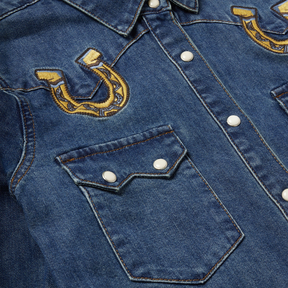 Embroidered Dark Denim Western Shirt Blue | Stetson