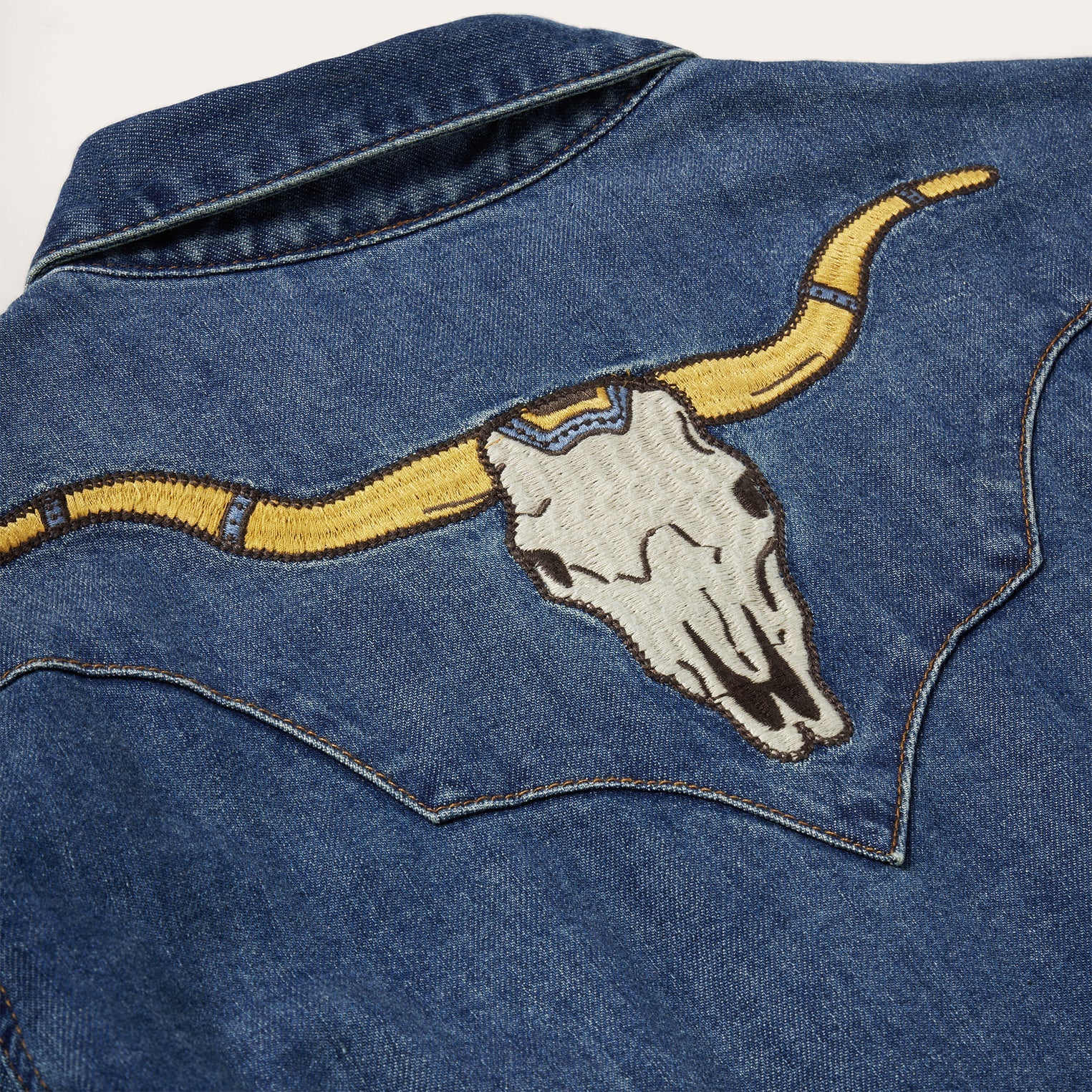 Embroidered Dark Denim Western Shirt Blue | Stetson