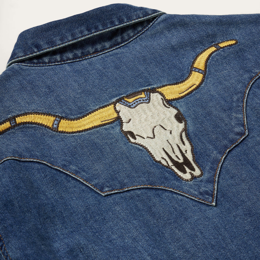 Embroidered Dark Denim Western Shirt Blue | Stetson
