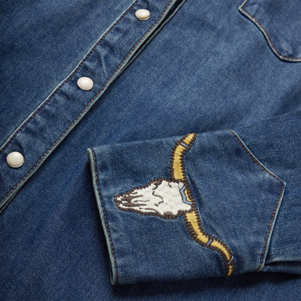 Embroidered Dark Denim Western Shirt Blue | Stetson