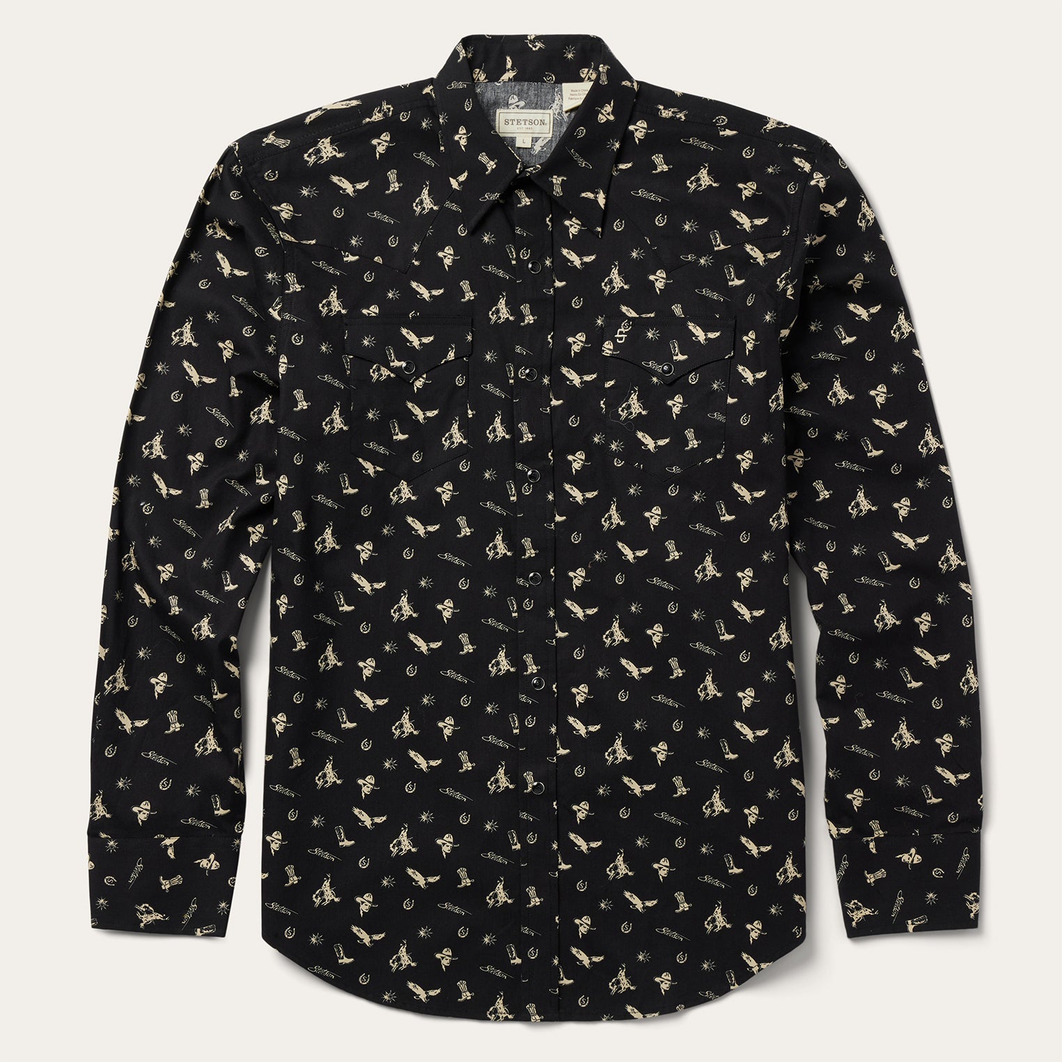 Conversation Print Western Shirt Black | Stetson