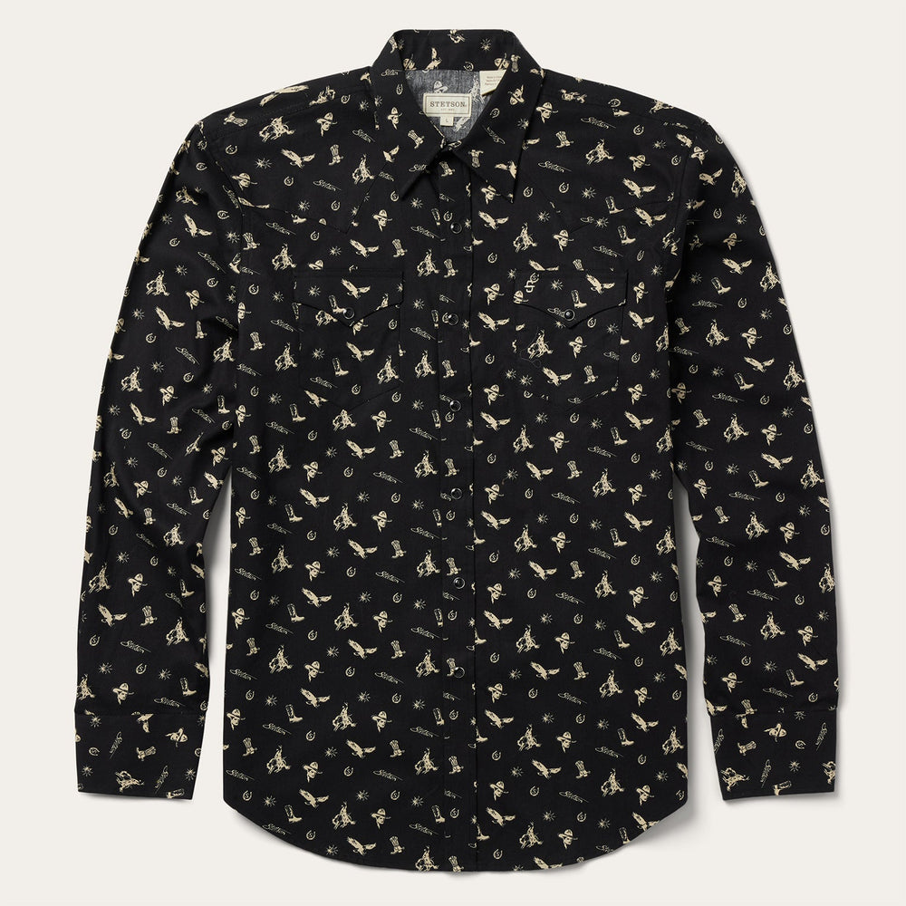 Conversation Print Western Shirt Black | Stetson