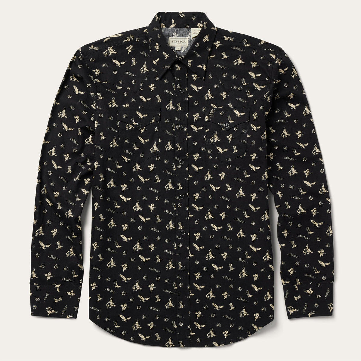 Conversation Print Western Shirt Black | Stetson