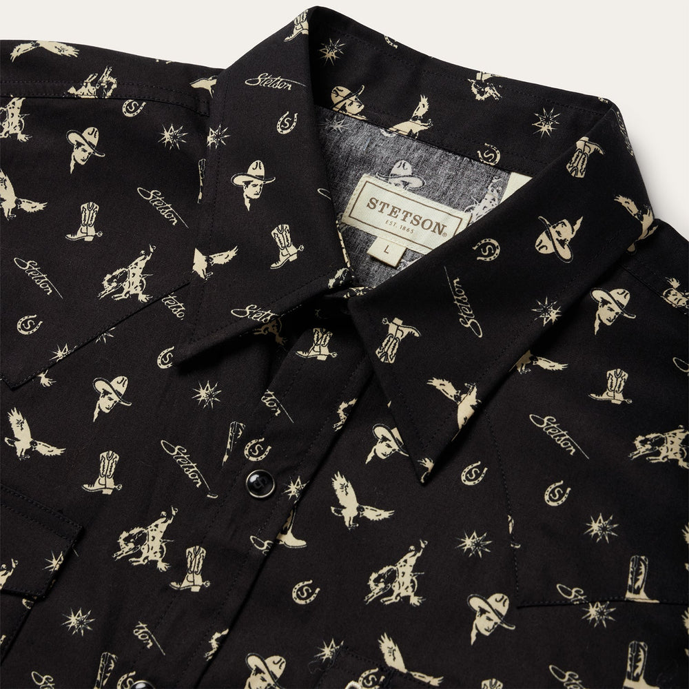 Conversation Print Western Shirt Black | Stetson