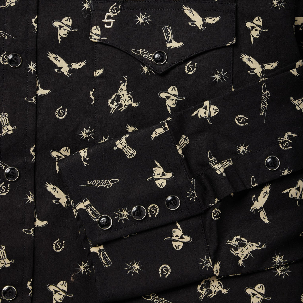 Conversation Print Western Shirt Black | Stetson